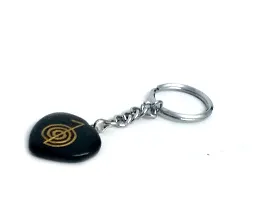 Astroghar Natural Black Agate Cho ku Rei Reiki Power Symbol Engraved Key Ring Key Chain-thumb1