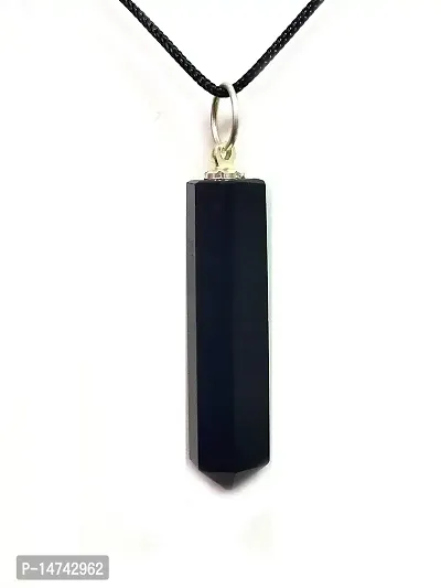 Astroghar Natural Black Agate Crystal Pencil Shaped Protection Pendant For Men  Women-thumb2