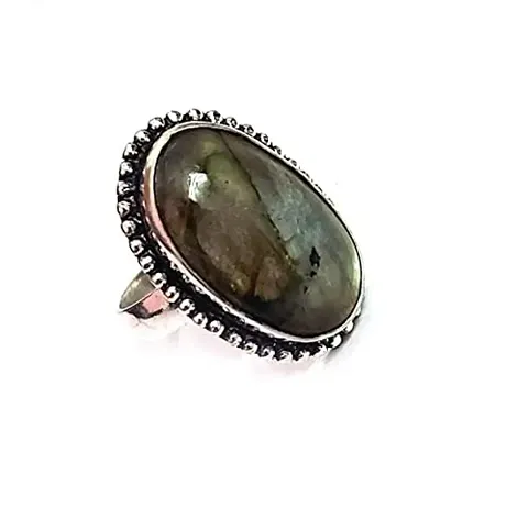 Astroghar Labradorite Oval Crystal Free Size Ring For Women Girls