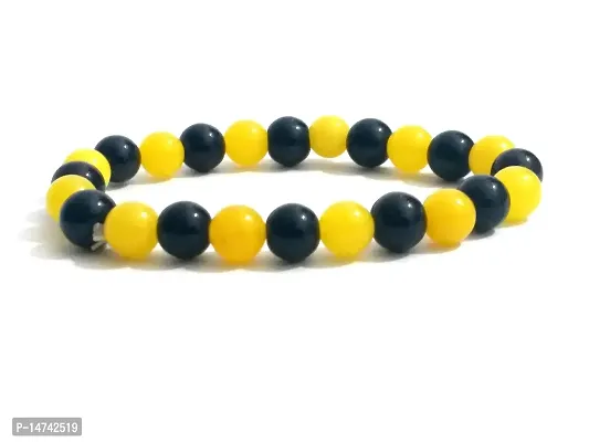 Astroghar Black onyx  yellow jade stretch bracelet 8 mm-thumb0