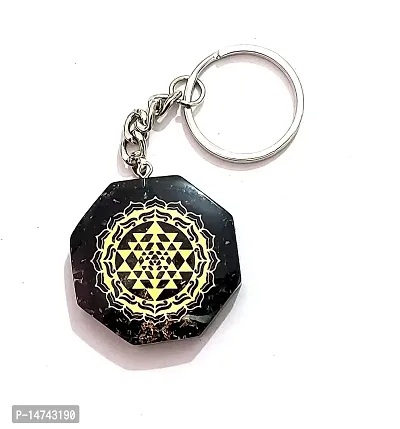 ASTROGHAR Shri yantra Laxmi Yantra Black Tourmaline Crystal Chips Orgone key Chain key Ring-thumb2