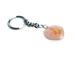 Astroghar Natual Rose Quartz cho ku rei Reiki Power Symbol Engraved Key Chain Key Ring-thumb1