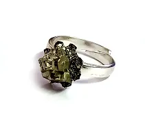 ASTROGHAR Natural Golden Peru Pyrite Raw Rough Uneven Cut Shaped Crystal Free Size Ring For Men And Women-thumb1