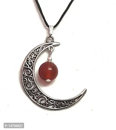 ASTROGHAR Natural Carnelian Moon Pendant For Men And Women For Reiki Healing