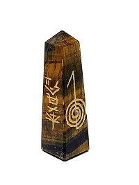 Astroghar Natural Tiger Eye Crystal 4 Reiki Symbol Engraved Wand Tower for Reiki Healing-thumb2