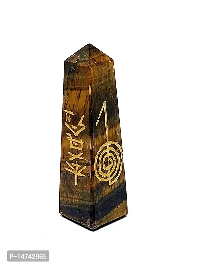 Astroghar Natural Tiger Eye Crystal 4 Reiki Symbol Engraved Wand Tower for Reiki Healing-thumb3