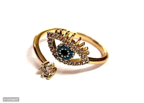 Astroghar Evil Eye Jircon Finished Stylish Adjustable Free Size Gold Plated Ring