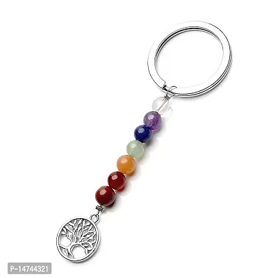 ASTROGHAR Natural Chakra Beaded And Tree Of Life Lucky Charm Crystals Key Chain Key Ring For Chakra And Reiki Healing