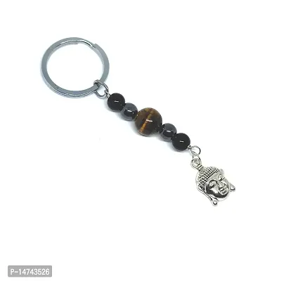 ASTROGHAR Natural Triple Protection Black Obsidian Tiger Eye And Hematite Buddha Crystal Key Chain Key Ring For Chakra And Reiki Healing-thumb3