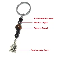 ASTROGHAR Natural Triple Protection Black Obsidian Tiger Eye And Hematite Buddha Crystal Key Chain Key Ring For Chakra And Reiki Healing-thumb1