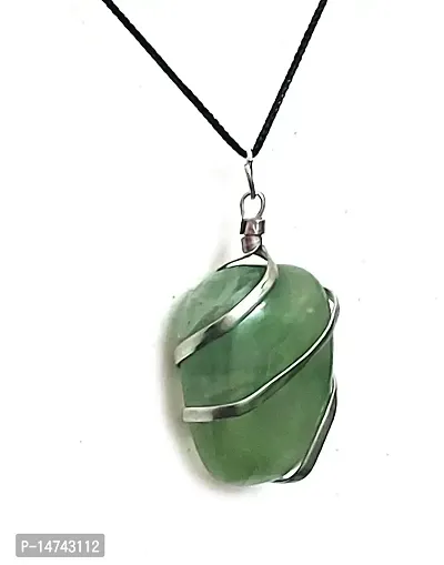 ASTROGHAR Natural Green Aventurine Crystal Tumble Shaped Wire Wrapped Pendant For Men And Women