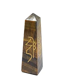 Astroghar Natural Tiger Eye Crystal 4 Reiki Symbol Engraved Wand Tower for Reiki Healing-thumb1