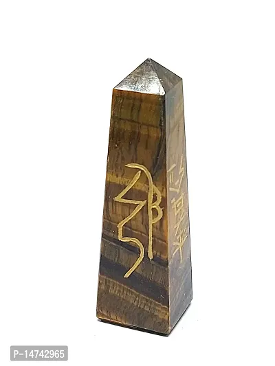 Astroghar Natural Tiger Eye Crystal 4 Reiki Symbol Engraved Wand Tower for Reiki Healing-thumb2