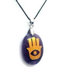 Astroghar Amethyst Hamsa Hand Crystal Oval Pendant for Protection-thumb1