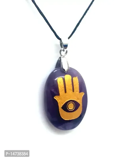 Astroghar Amethyst Hamsa Hand Crystal Oval Pendant for Protection-thumb2