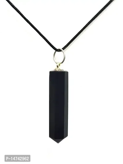 Astroghar Natural Black Agate Crystal Pencil Shaped Protection Pendant For Men  Women-thumb0