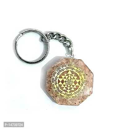 ASTROGHAR Shri yantra Laxmi Yantra Rose Quartz Crystal Chips Orgone key Chain key Ring