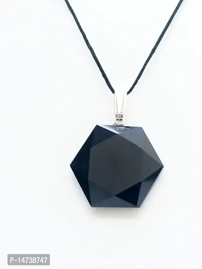 Astroghar Black Onyx David Star Shaped Crystal Black Pendant for Men and Women-thumb2