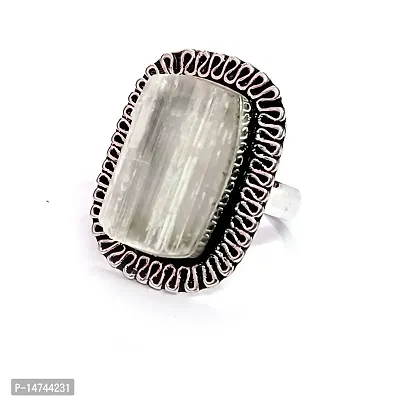 ASTROGHAR Natural Selenite Raw Rough Uneven Cut Shaped Crystal Free Size Ring For Men And Women