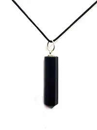 Astroghar Natural Black Agate Crystal Pencil Shaped Protection Pendant For Men  Women-thumb2