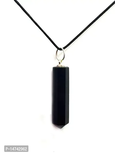 Astroghar Natural Black Agate Crystal Pencil Shaped Protection Pendant For Men  Women-thumb3