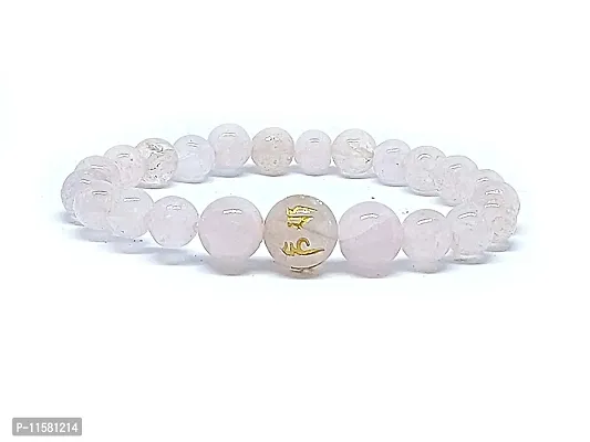 Tibetan Buddhist Auspicious Rose Quartz Om Mani Padme Hum Mantra Engraved Charm Stretch Bracelet For Men And Women-thumb0