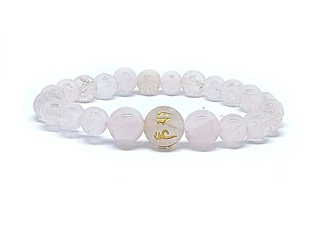 Tibetan Buddhist Auspicious Quartz Om Mani Padme Hum Mantra Engraved Charm Stretch Bracelet For Men And Women