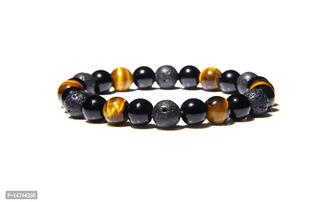 ASTROGHAR Tiger eye Black Obsidian Lava Volcanic Beads Protection Crystal Bracelet For Men And Women