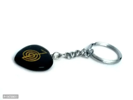 Astroghar Natural Black Agate Cho ku Rei Reiki Power Symbol Engraved Key Ring Key Chain