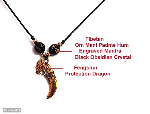 ASTROGHAR Tibetan Auspicious Om Mani Padme Hum Mantra Engraved Black Obsidian Crystals And Feng shui Dragon Pendant For men And Women-thumb2