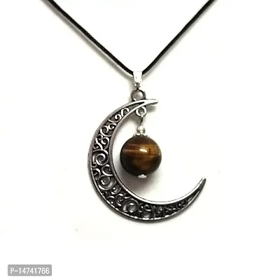 ASTROGHAR Natural Tiger Eye Crystal Half Moon Pendant For Men and Women-thumb0