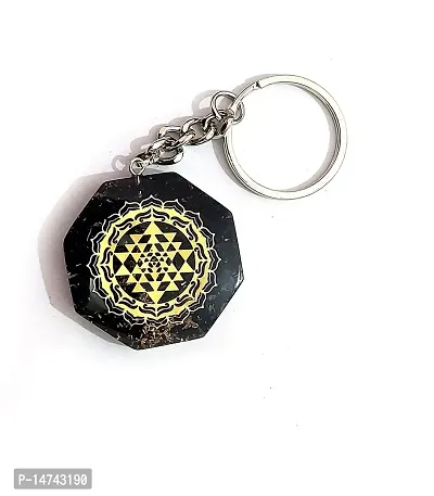 ASTROGHAR Shri yantra Laxmi Yantra Black Tourmaline Crystal Chips Orgone key Chain key Ring-thumb0