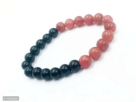 Astroghar Strawberry Quartz  Black Onyx 8 mm Stretch Bracelet for Men  Women-thumb0