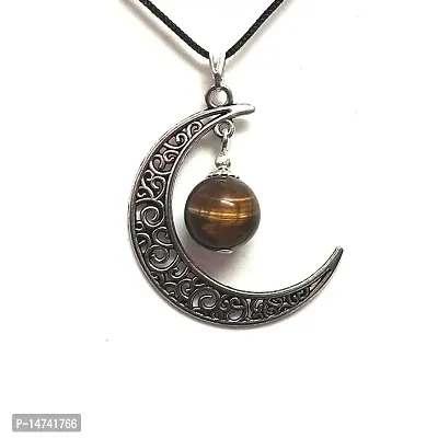 ASTROGHAR Natural Tiger Eye Crystal Half Moon Pendant For Men and Women-thumb2