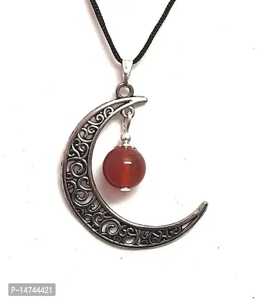 ASTROGHAR Natural Carnelian Moon Pendant For Men And Women For Reiki Healing-thumb2