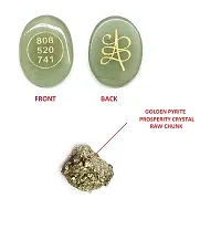 Astroghar Set of Zibu Prosperity Angel Symbol Engraved Natural Green Aventurine Crystal Cabochon and Golden Pyrite Raw Chunk Prosperity Crystal-thumb2