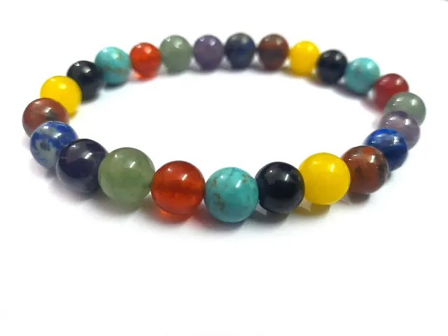 Astroghar Seven Chakra With Tourmaline Crystals All In One Stretch Bracelet For Men And Women Reiki healing