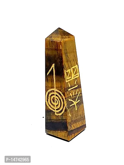Astroghar Natural Tiger Eye Crystal 4 Reiki Symbol Engraved Wand Tower for Reiki Healing