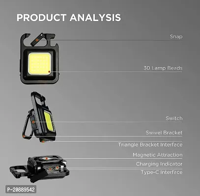 Portable Small Led Keychain Flashlights COB Work Light 2000Lumens Rechargeable Waterproof 4 Light Modes Mini COB Working Flashlights Collapsible Bracket and Strong Magnet-thumb2