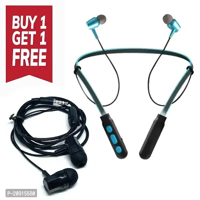 Wireless Bluetooth Neckband with Wired Earphone ( Combo )-thumb0