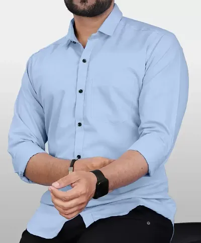 Stylish Blend Solid Regular Fit Long Sleeves Casual Shirt For Men