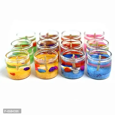 Pack of 12 Pcs Home Decor Luxury Small Multicolour Smokeless Decorated Mini Cute Little Glass Jelly Gel Candles for Home Decor Diwali-thumb0