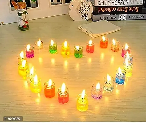 Pack of 12 Pcs Home Decor Luxury Small Multicolour Smokeless Decorated Mini Cute Little Glass Jelly Gel Candles for Home Decor-thumb0