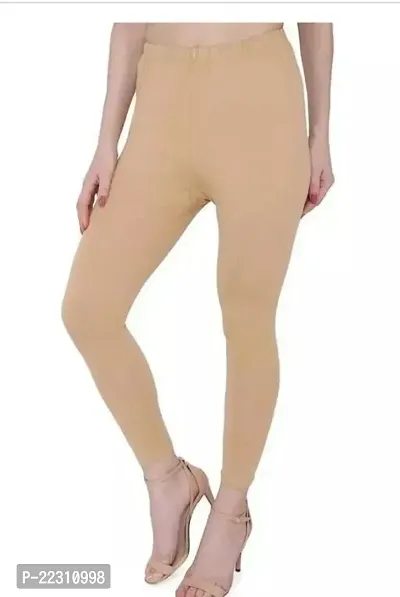 Fabulous Beige Cotton Lycra Solid Leggings For Women-thumb0