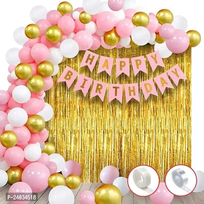Birthday Decoration Items For Girl-,Pink Birthday Decoration Items For Wife,Women|Happy Birthday Decorations For Girls,Wife|Pink,Gold,White Metallic Balloons For Decoration-thumb0