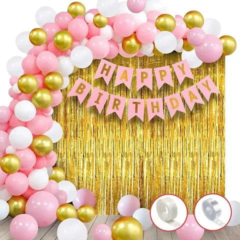 Birthday Decoration Items For Girl-,Pink Birthday Decoration Items For Wife,Women|Happy Birthday Decorations For Girls,Wife|Pink,Gold,White Metallic Balloons For Decoration