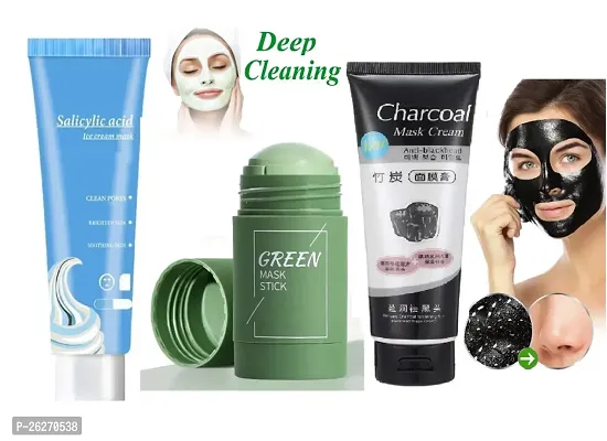 VAGONS Pack Of 1 Face Green Mask stick  1 Charcoal Face Mask Cream  Ice Cream Mask-thumb0