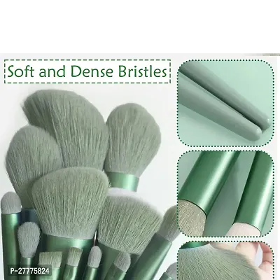 13pc Makeup Brush Set with soft fluffy pouch cosmetic makeup brush set pack of 13 with travel bag (green)-thumb2