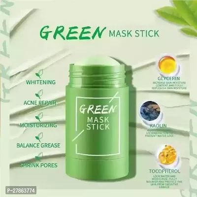 Green Cleansing Mask Stick For Face Oil Control  Anti-Acne Green Face Mask Blackheads Whiteheads Green Mask Stick For Men and Women (40 g, Pack of 1)-thumb0