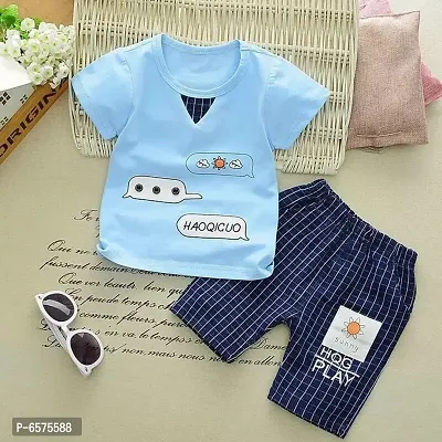 Sky Color Pure Cotton Short Sleeve T-shirt and Shorts Set Boys and Girl